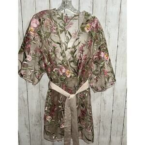 RYA Collection VALENCIA AZALEA MIX EMBROIDERED ROBE Pink Mesh M/L Sheer EUC